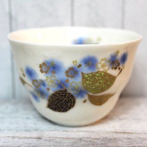 Vintage Porcelain Saki or Tea Cups Blue Gold Leaves Set of 10